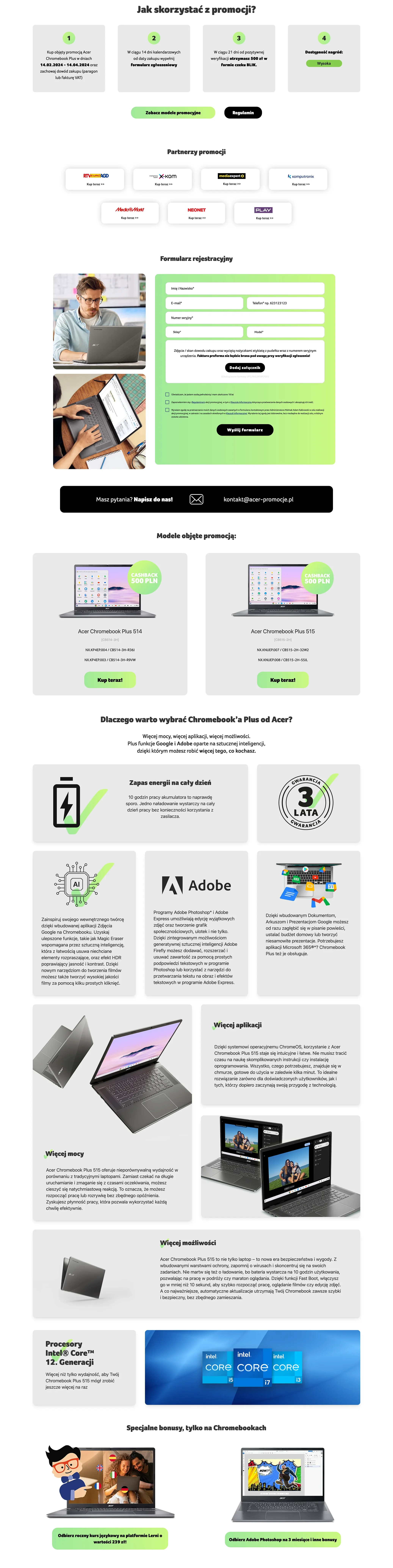 Widok landing page